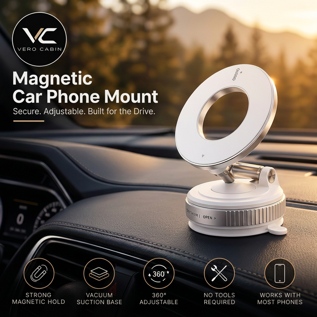 White Magnetic Car Phone Mount Square